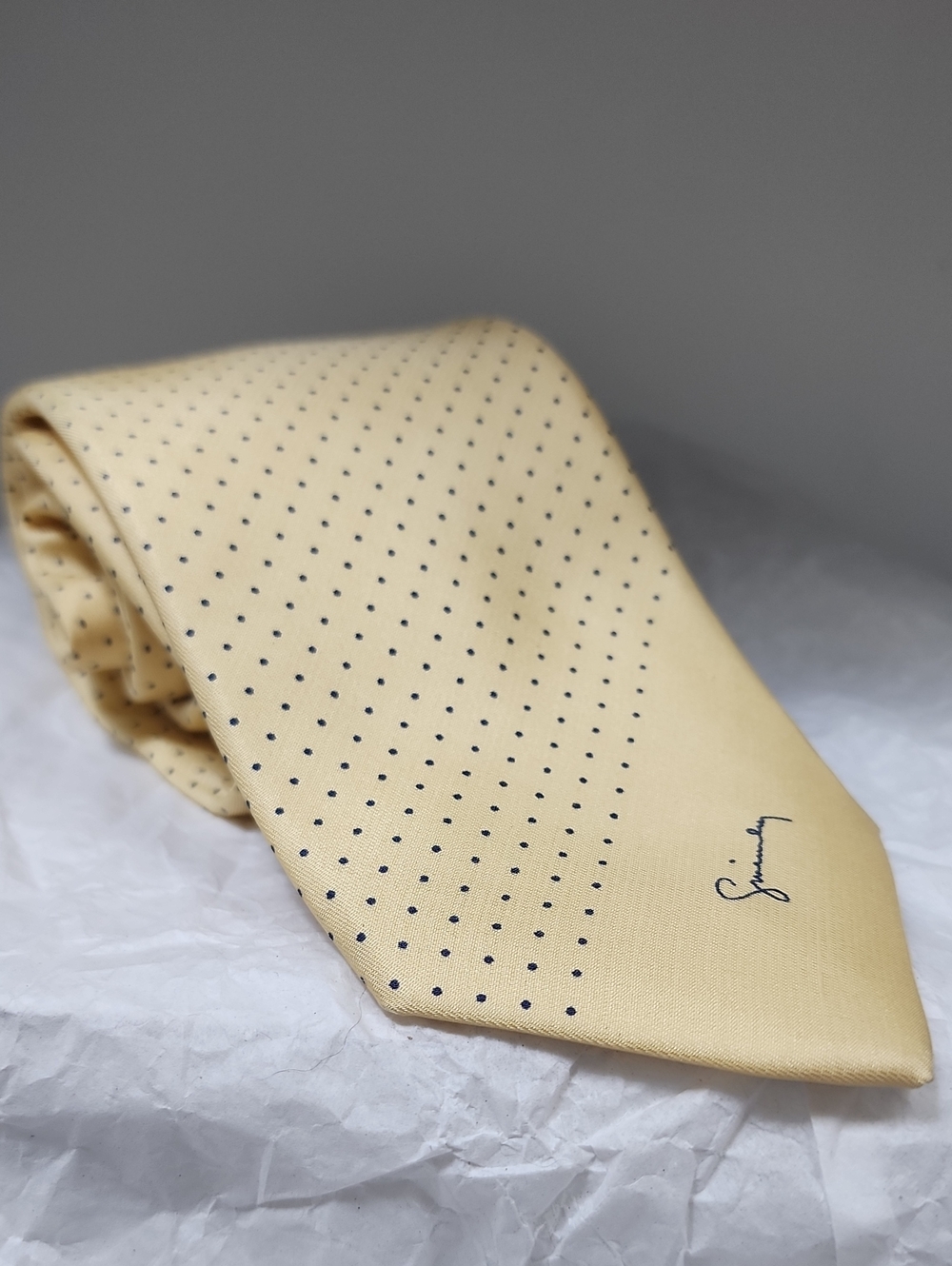 Givenchy Men's Cream Polka Dot Silk Tie - Signature Script